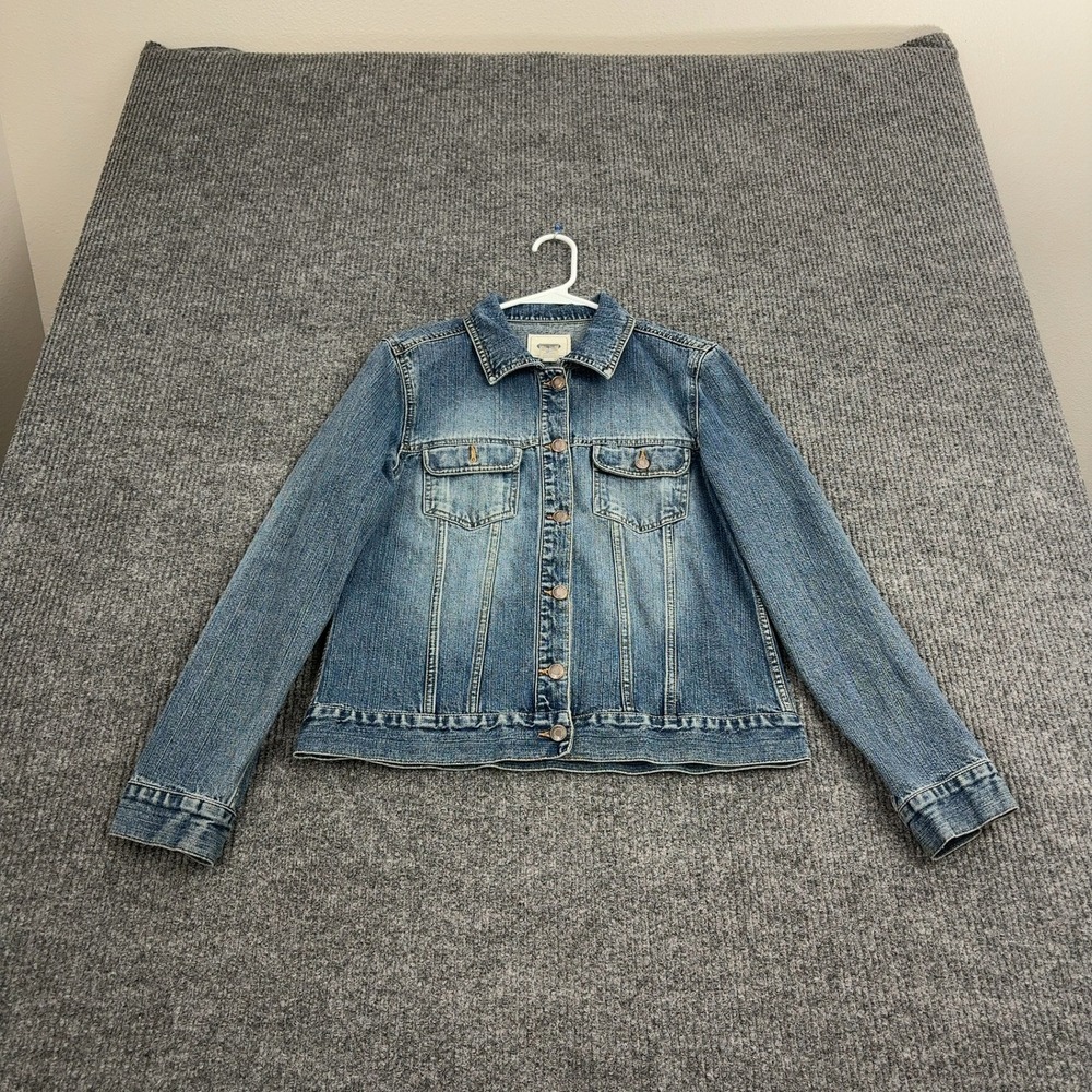 Old Navy Denim Jacket Womens M Blue Cotton Blend Classic Trucker Casual Style